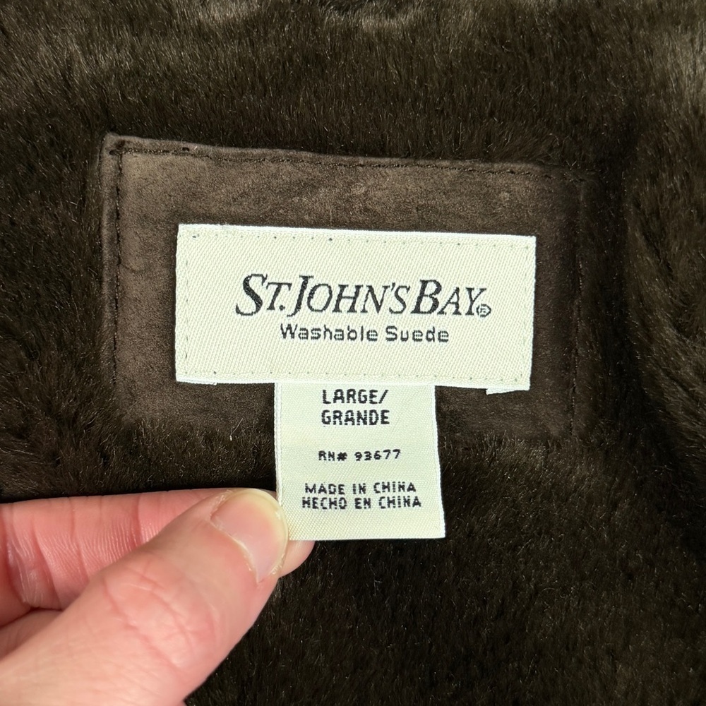 St John’s Bay Brown Washable Suede Leather Zip Jacket Women’s L Hooded Fur Lined - Picture 4 of 8